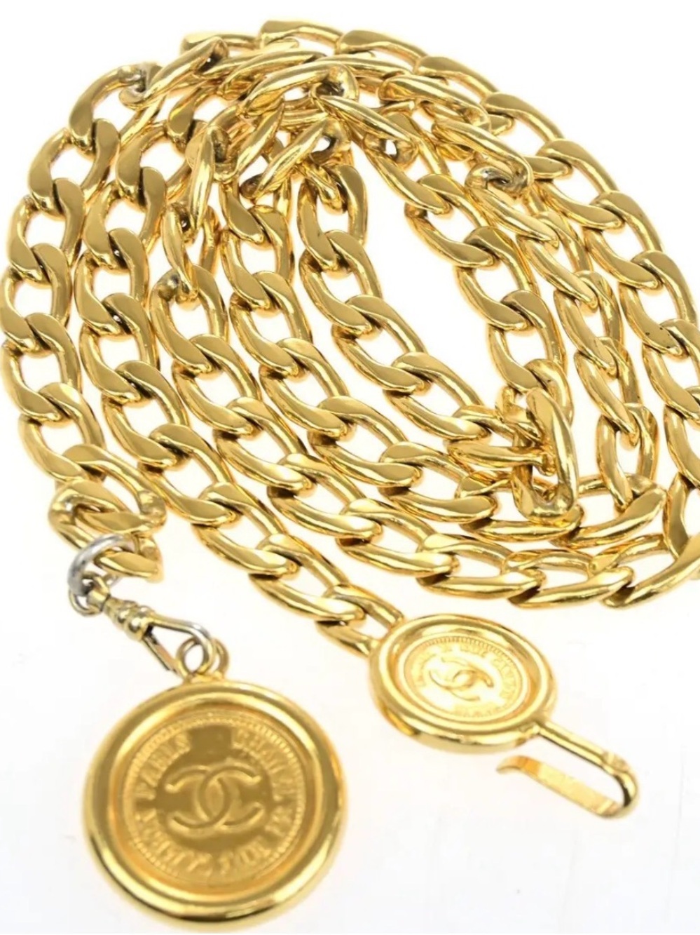 CHANEL Gold Coin Link Chain Belt with Double CC Medallions